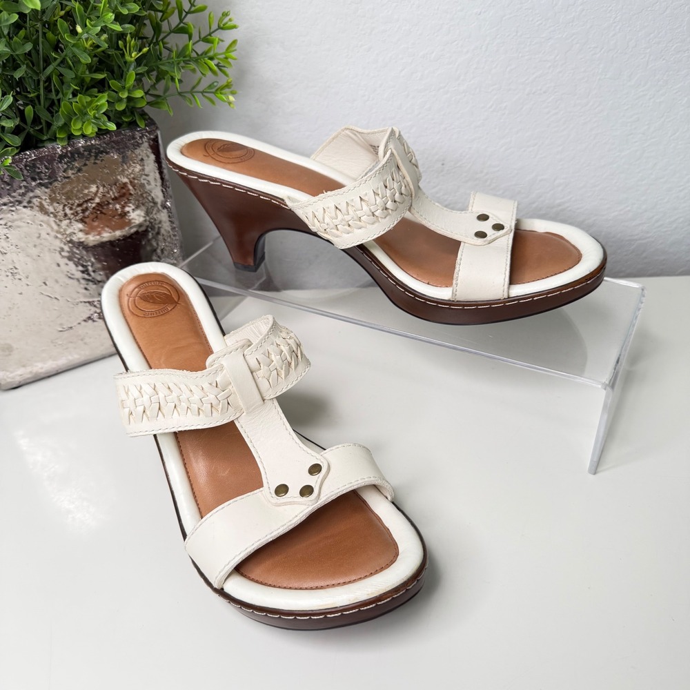 Nurture Leif Sandals Womens White Woven Leather Studded Boho Kitten Heel 9.5M